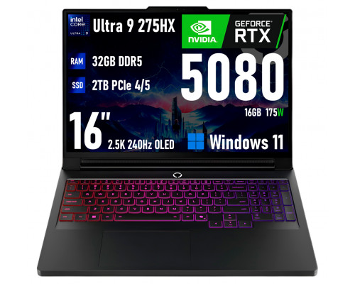 Игровой ноутбук Lenovo Legion Pro 7, Ultra 9 275HX, RTX 5080, 32GB/2TB, 16" 2.5K OLED 240Hz, Windows 11, RU раскладка