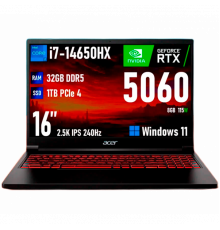 Игровой ноутбук Acer Nitro 16, Intel Core i7-14650HX, GeForce RTX 5060, 32 ГБ, SSD 1 ТБ, 16″ 2.5K 240 Гц, Windows 11